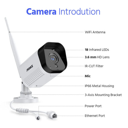 ANNKE 2PCS 3MP Home WiFi Surveillance Camera IP H.265 Audio Recording Weatherproof Night Vision IR CCTV Security Cameras System